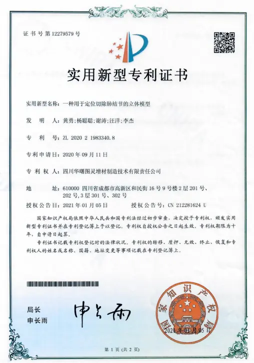 专利成果：一种用于定位切除肺结节的立体模型